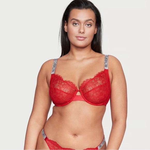 Victoria Secret Very Sexy Lace Bra Unlined Red Sz 38DD - Picture 1 of 9